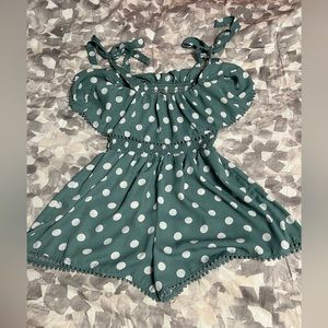 Evolutionary pale teal polkadot romper